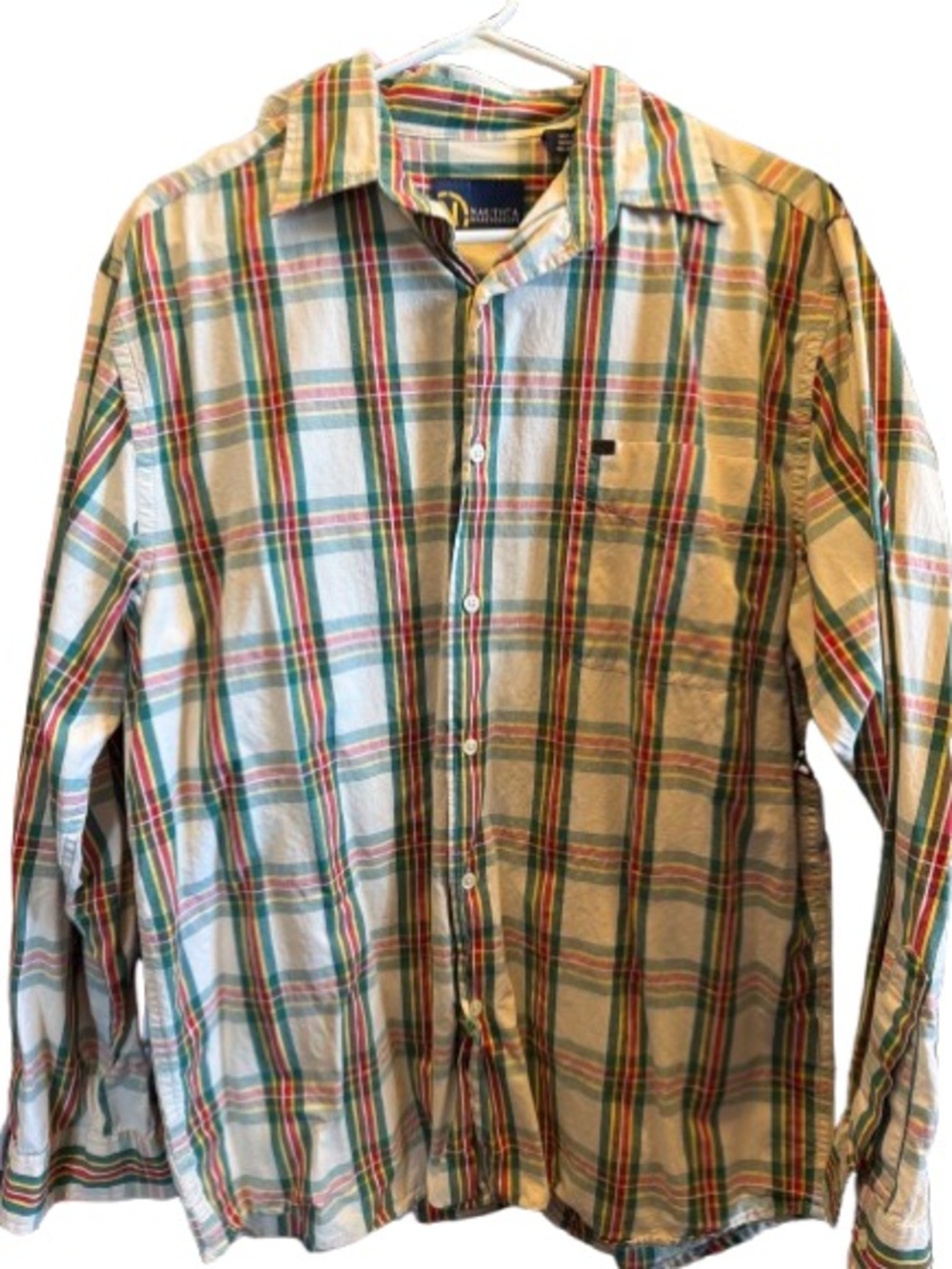 Nautica Plaid Button-Down Shirt - Beige, Green & Red